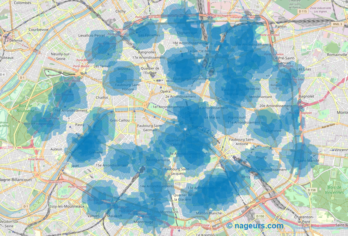Cartographie : quelles sont les rues de Paris à plus de 15 minutes à pied d’une piscine ?
